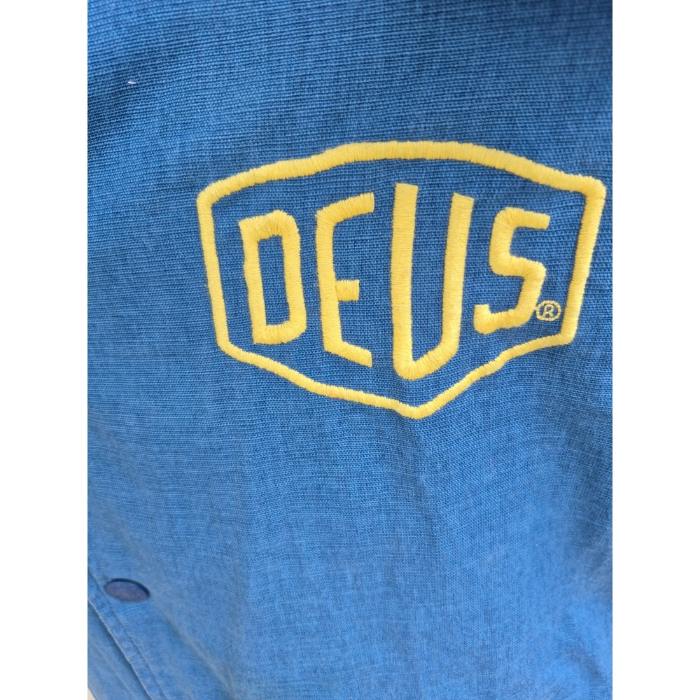 Deus Ex Machina Mens Blue Canvas Moto Jacket Embroidered Logo Snap Front XXL - Picture 3 of 16